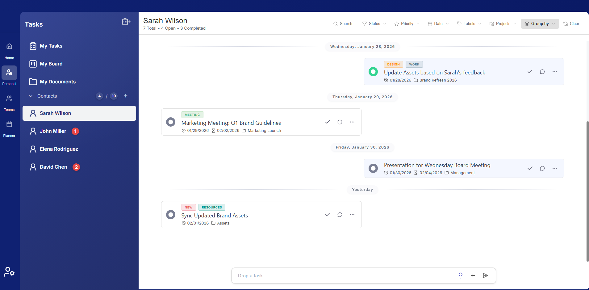 DropATask tasks view