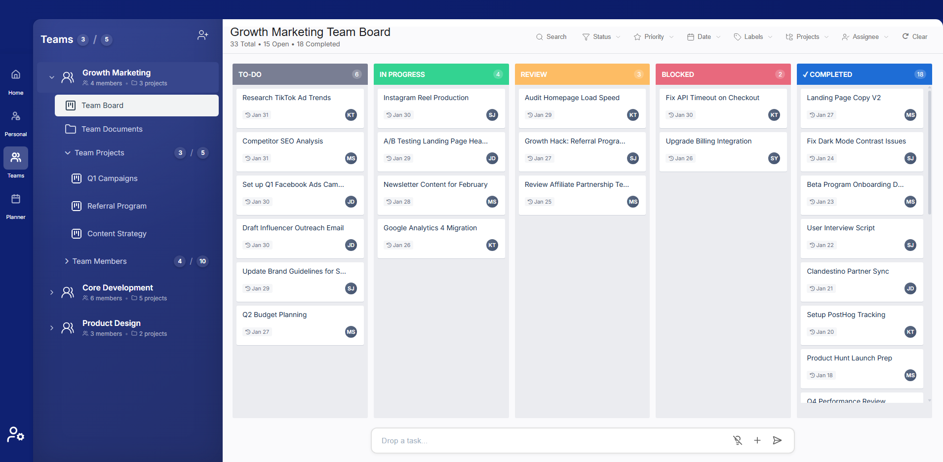 DropATask boards view