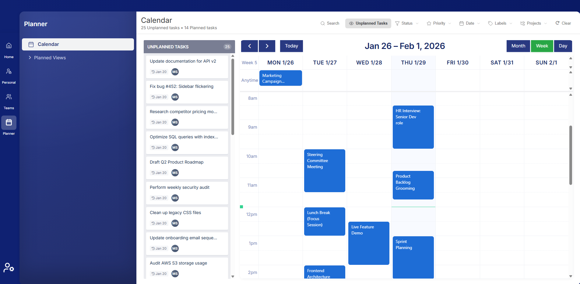 DropATask planner view