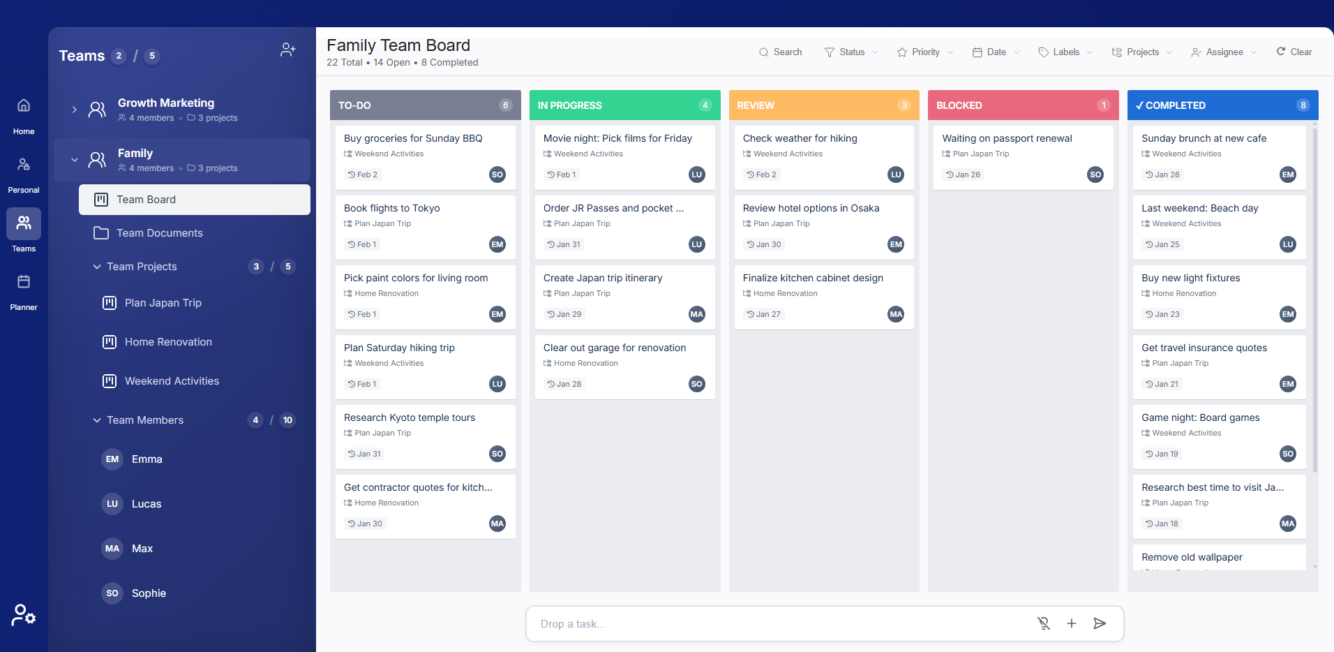 DropATask teams view